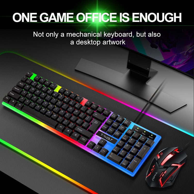 Wired rainbow backlit USB gaming keyboard with ergonomic design and interface controls