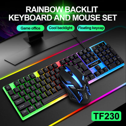 Wired rainbow backlit USB gaming keyboard with ergonomic design