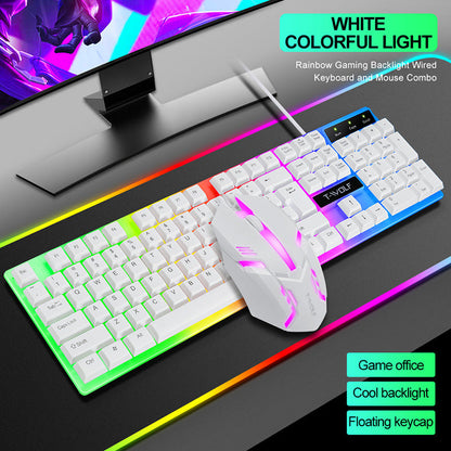 Wired rainbow backlit USB gaming keyboard with ergonomic design, shown from above