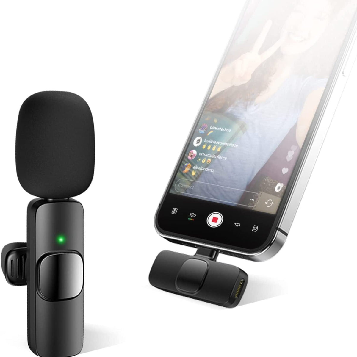 Wireless lavalier lapel microphone with clip, omnidirectional condenser mic for iPhone, iPad, interviews, and vlogs