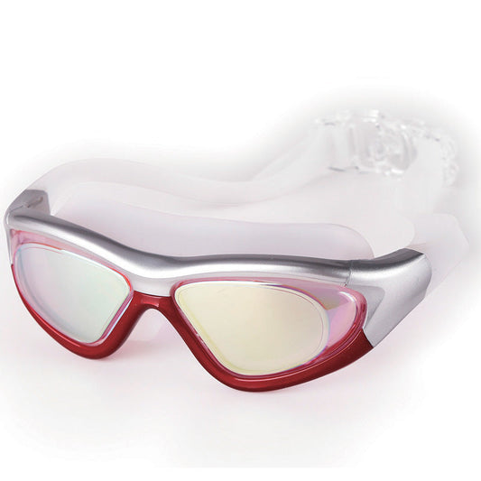 Large-frame flat swimming goggles with anti-fog waterproof lenses for diving and racing, unisex design