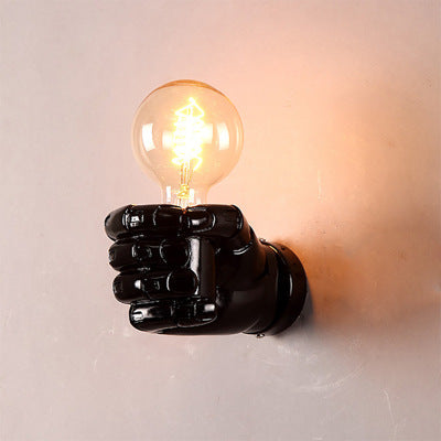 Creative fist wall lamp illuminating a bar table, restaurant corridor, or aisle background decoration