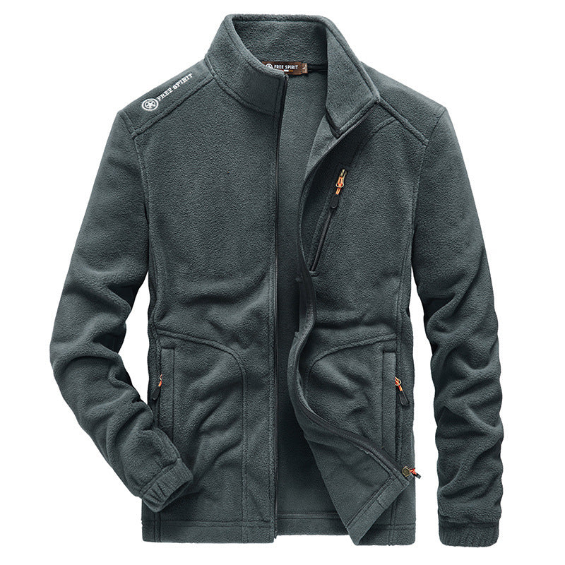 Men's autumn and winter fleece jacket, thick warm outerwear shown front view