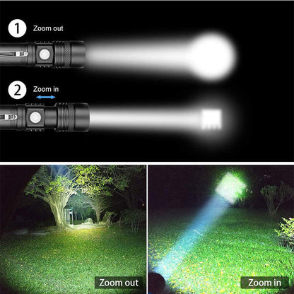 P50 strong light zoom flashlight with battery display and USB rechargeable outdoor lighting body