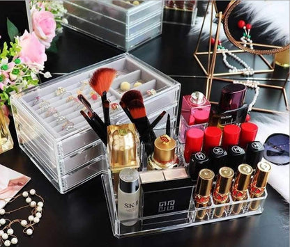 Acrylic accessory storage box for jewelry and earrings, clear jewelry organizer with compact compartments
