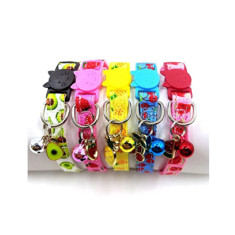 Pet print bell cat collar strap with colorful pattern and bell; My Store brand