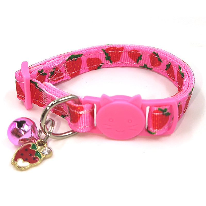 Pet print bell cat collar strap with a small bell in a colorful animal pattern.