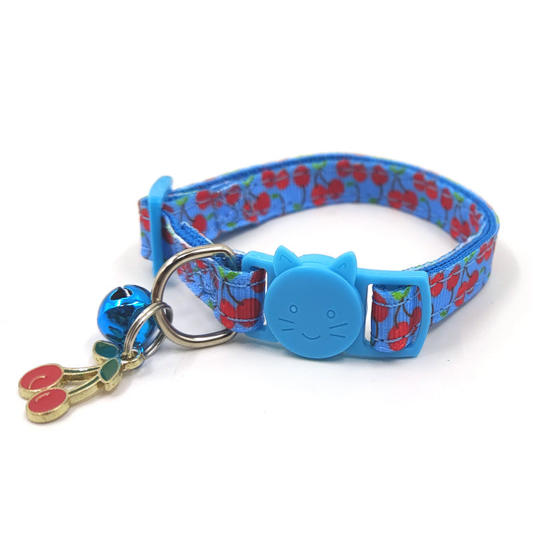 Pet print bell cat collar strap with colorful pattern and attached bell