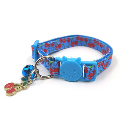 Pet print bell cat collar strap with colorful pattern and attached bell