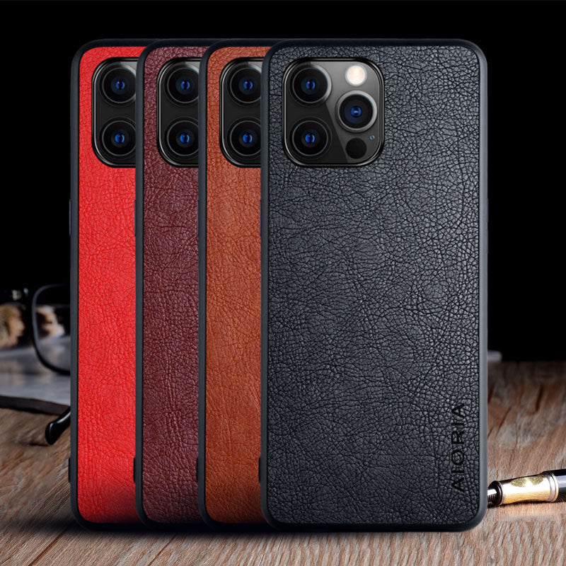 iPhone 12 Pro Max mobile phone case with textured lychee pattern, compatible with Apple devices