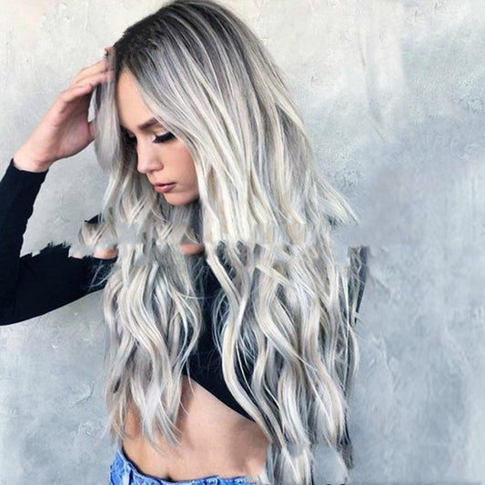 Girls fashion mixed-color mid-length wig with realistic micro-volume hair and mid-point style