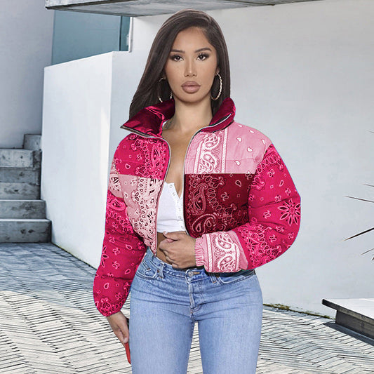 Fashion casual winter cotton bread clothing in a puffer jacket style, front view