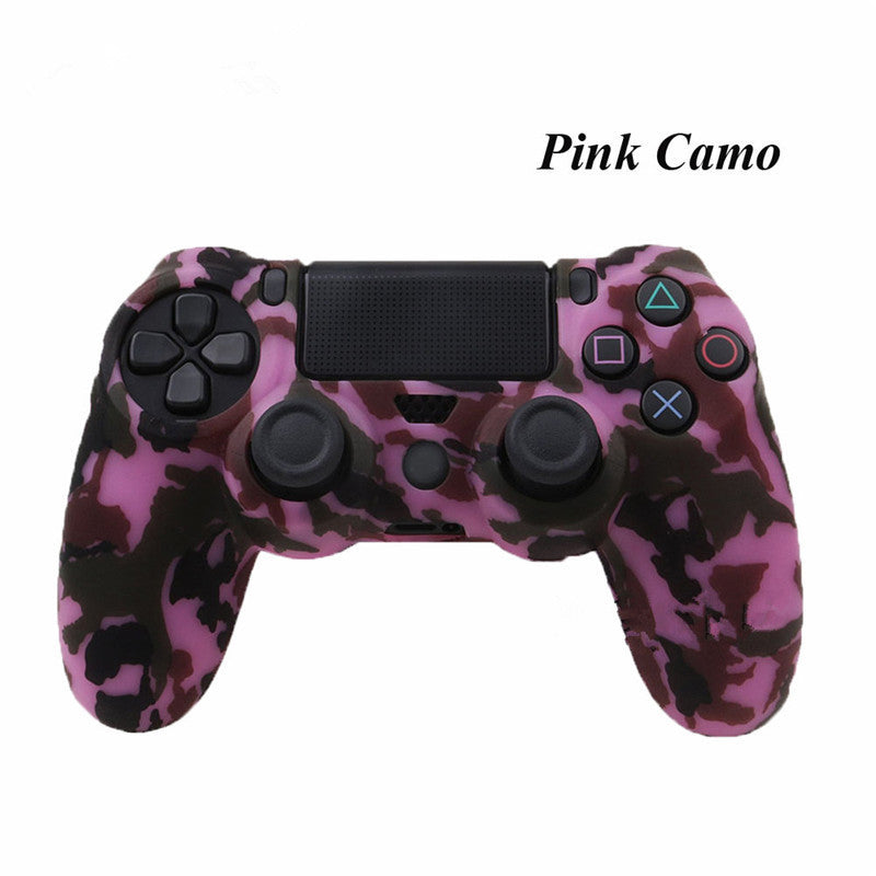 PS4 Slim camouflage handle protection cover, protective case shown on a PlayStation 4 controller
