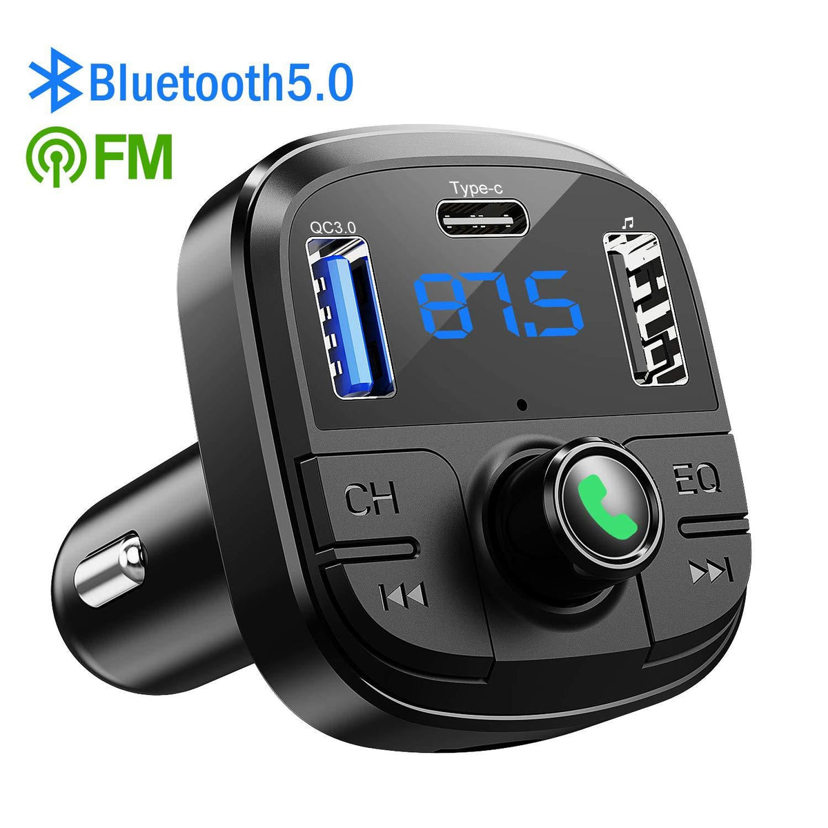 Car MP3 Bluetooth player charger for in-car audio and device charging