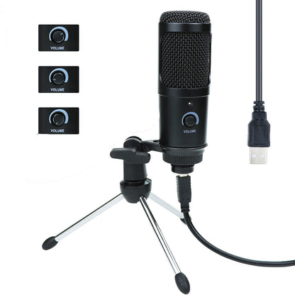 Wired computer microphone for K-song and live singing performances, compact black design