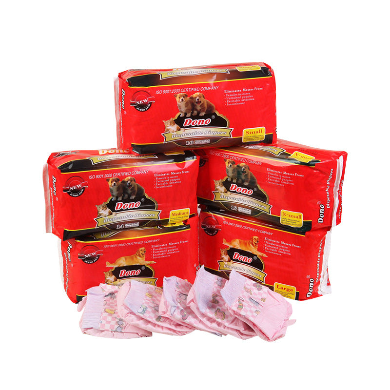 Disposable pet diapers and changing pads arranged for use