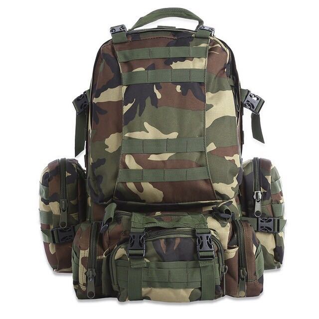 50L outdoor Molle military tactical backpack in black, waterproof rucksack for camping, hiking, travel, and sports