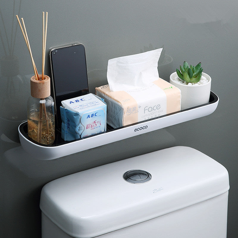 Wall-mounted bathroom storage rack for organizing toiletries and kitchen essentials