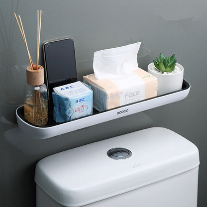 Wall-mounted bathroom storage rack for organizing toiletries and kitchen essentials