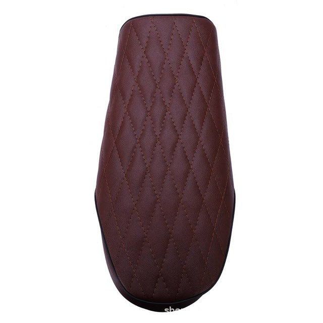 Retro modified CG125 motorcycle cafe seat bag with buckle, shown in black leather-style finish