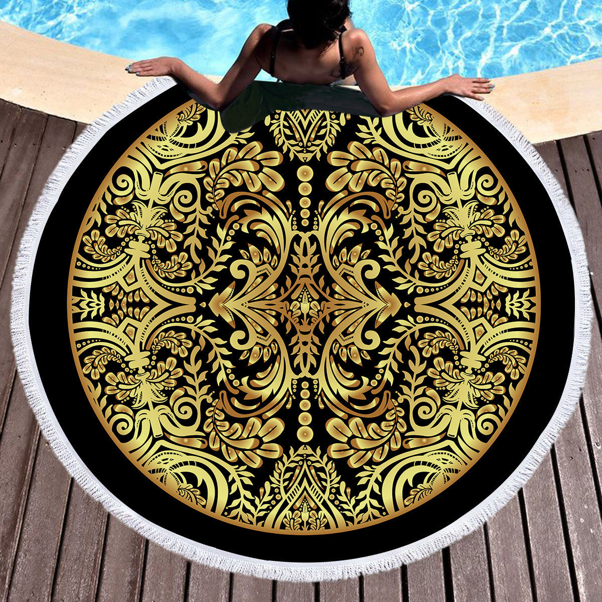 Customizable bronzing microfiber beach towel laid flat, showing its soft textured fabric and full-size design