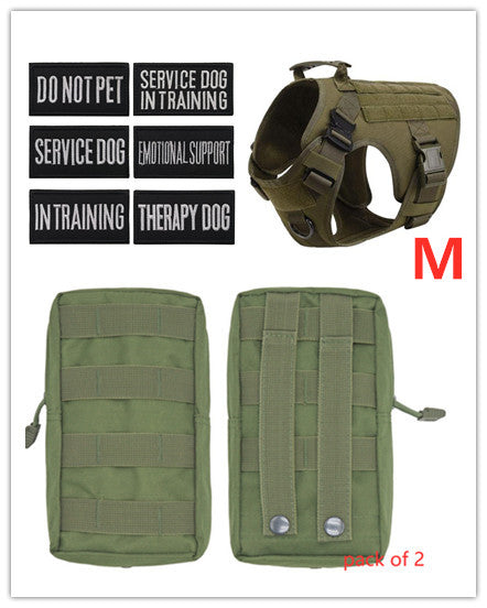 Military tactical dog harness for German Shepherd, adjustable pet dog back vest in durable black fabric