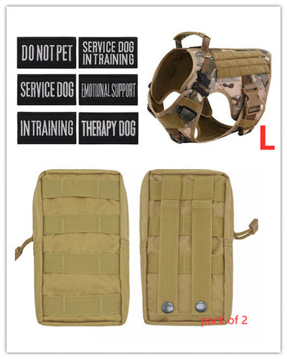 Military tactical dog harness on a German Shepherd, adjustable pet dog back harness in black