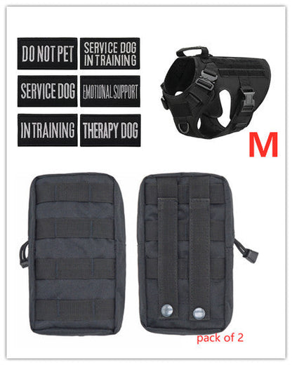 Military tactical dog harness for German Shepherd, adjustable pet dog back vest in durable black design