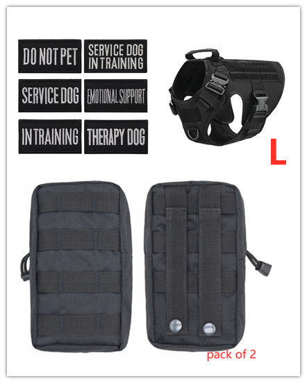 Military tactical dog harness for German Shepherd, adjustable pet dog back vest in durable black fabric