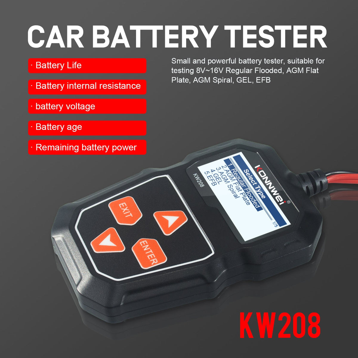 Konnwei KW208 car battery resistance tester with handheld digital display