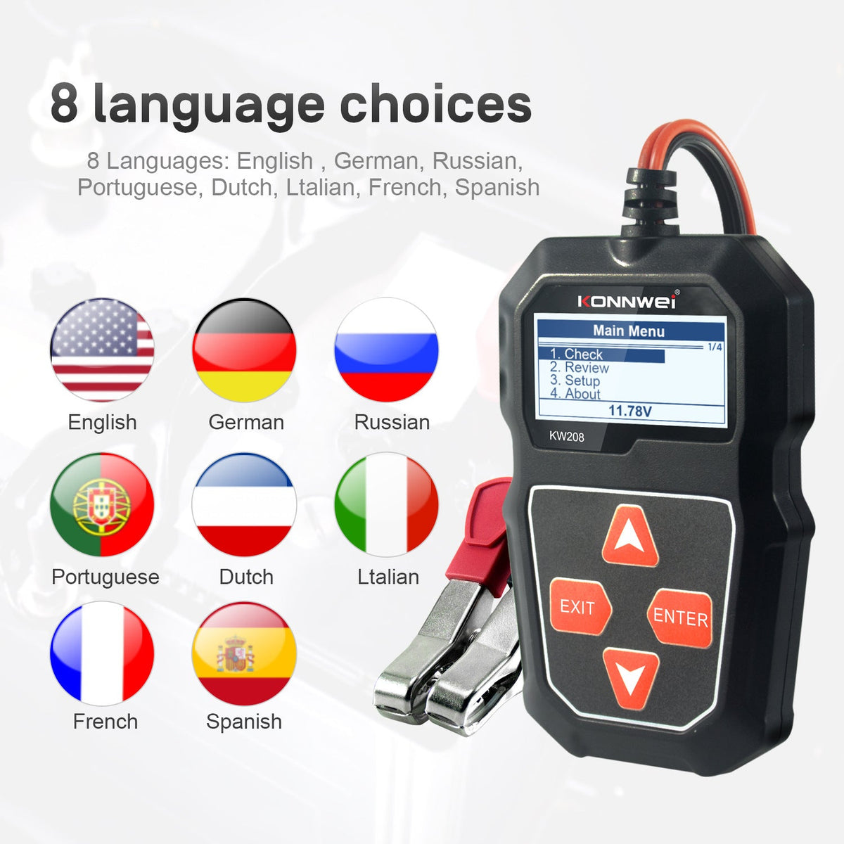 Konnwei KW208 car battery resistance tester handheld device with LCD display