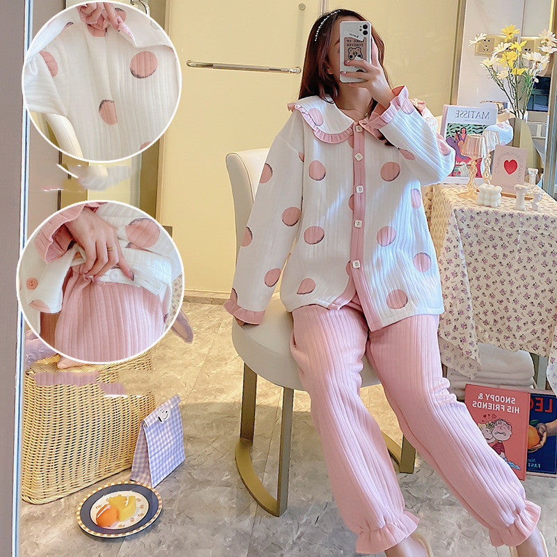 Maternity winter air cotton zipper confinement pajamas in soft, comfortable fabric