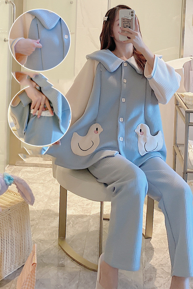 Maternity winter air cotton zipper confinement pajamas in a comfortable, practical design