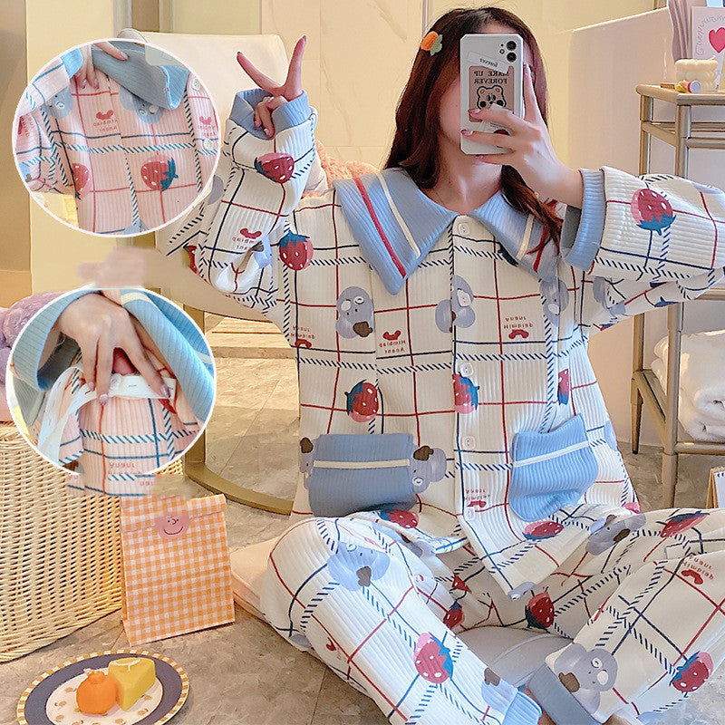 Maternity winter air cotton zipper confinement pajamas in a soft, practical design