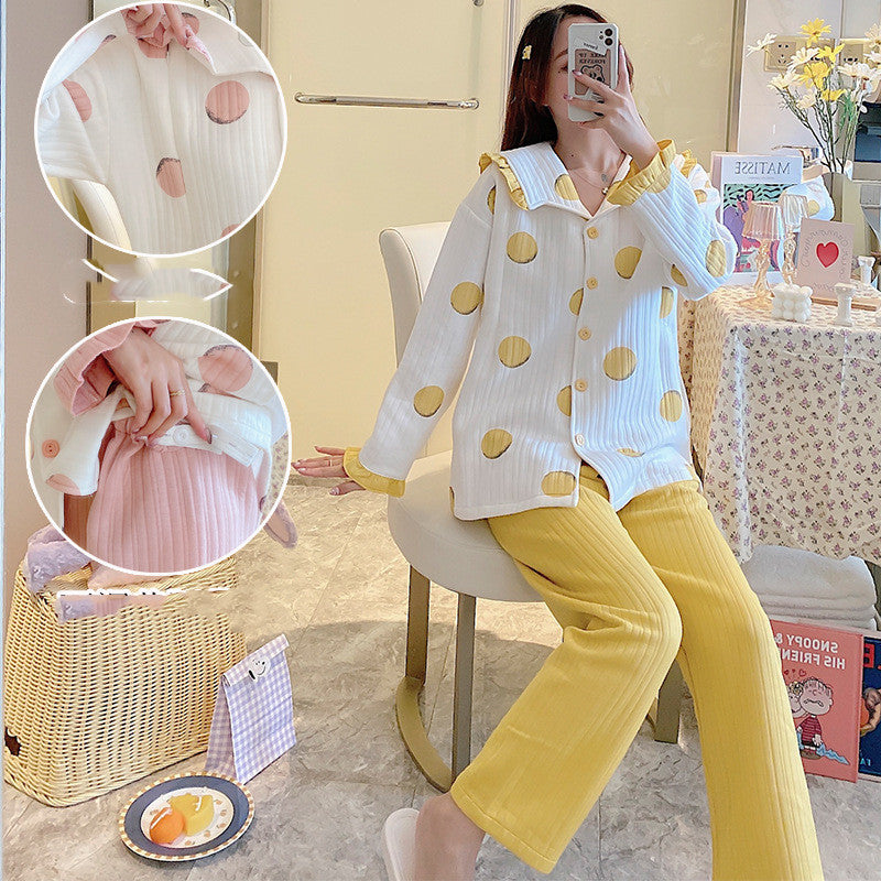 Maternity winter air cotton zipper confinement pajamas in soft long-sleeve style