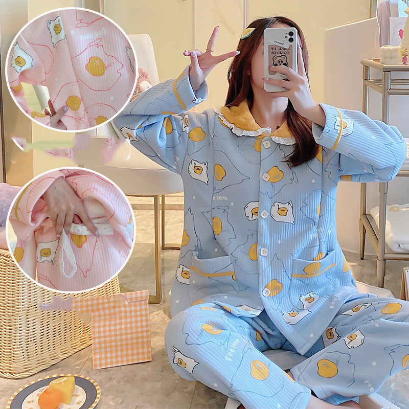 Maternity winter air cotton zipper confinement pajamas in a soft, comfortable design