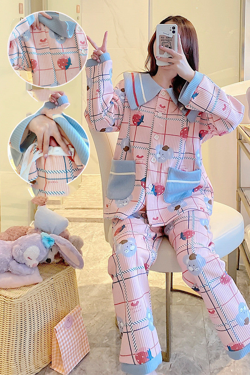 Maternity winter air cotton zipper pajamas for postpartum confinement wear in soft neutral fabric