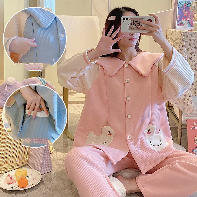 Maternity winter air cotton zipper confinement pajamas set in soft, comfortable fabric