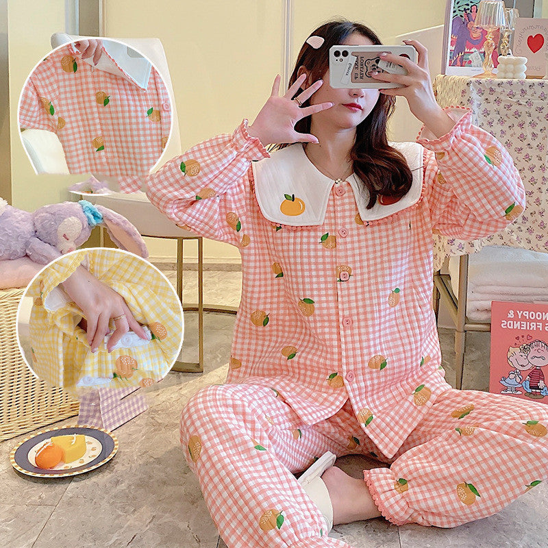 Maternity winter air cotton pajamas with front zipper, soft confinement clothing set for postpartum wear