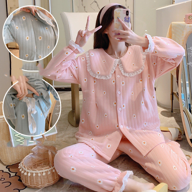 Maternity winter air cotton zipper confinement pajamas in a soft, comfortable design