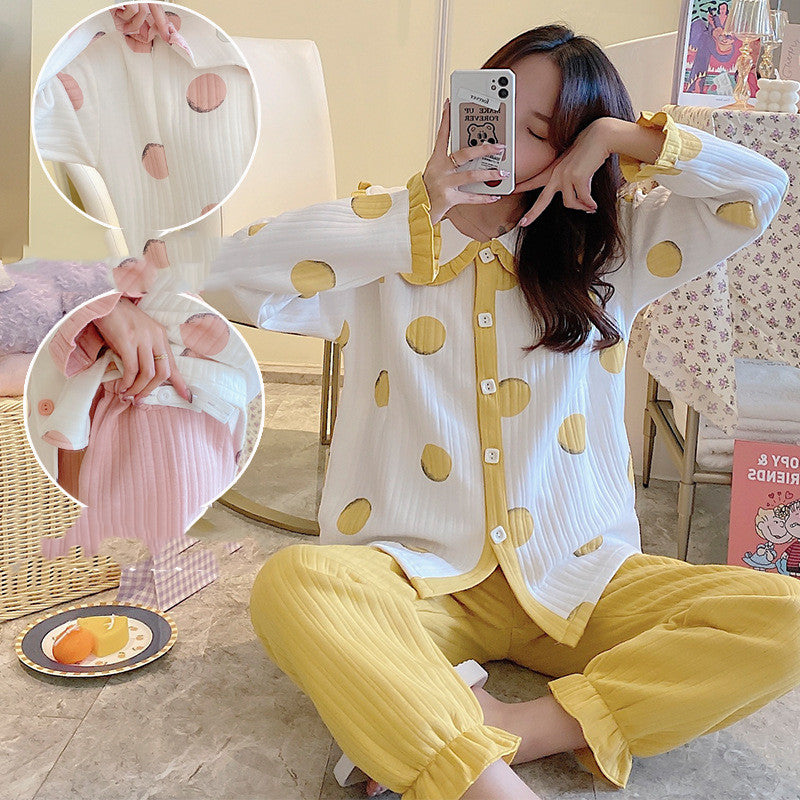 Maternity winter air cotton zipper confinement pajamas set in soft, comfortable fabric
