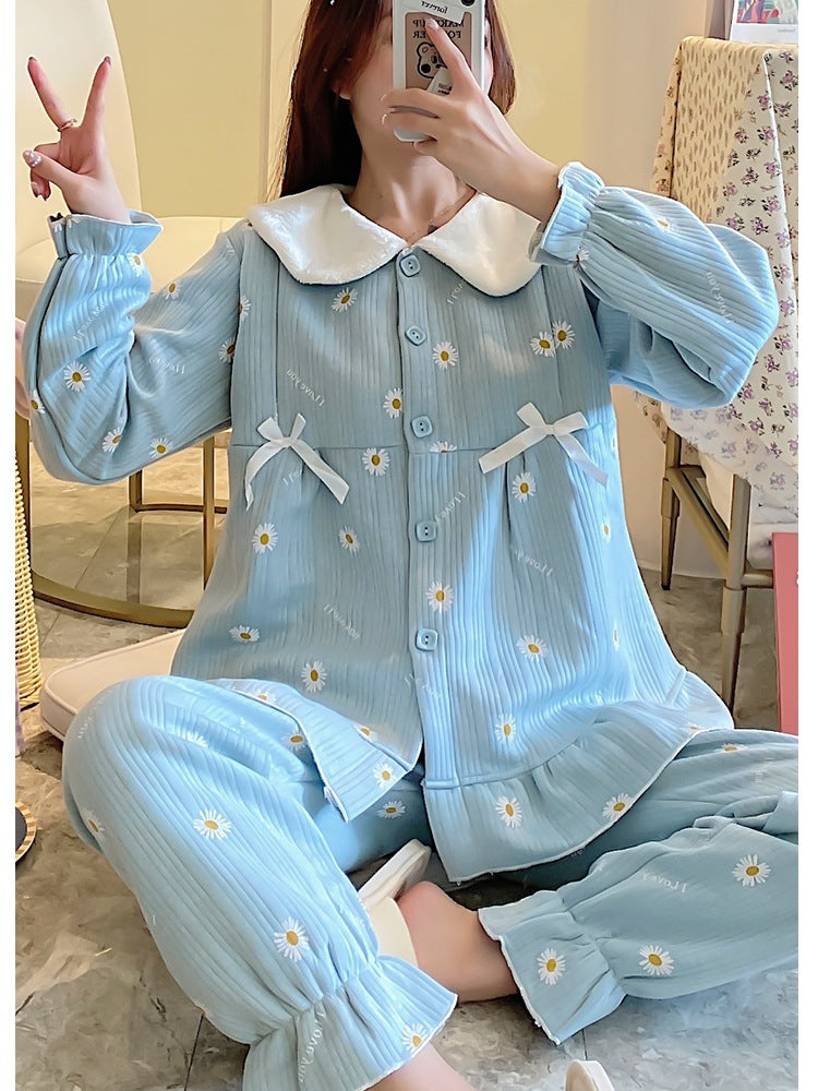 Maternity winter air cotton zipper confinement pajamas in soft fabric with long sleeves