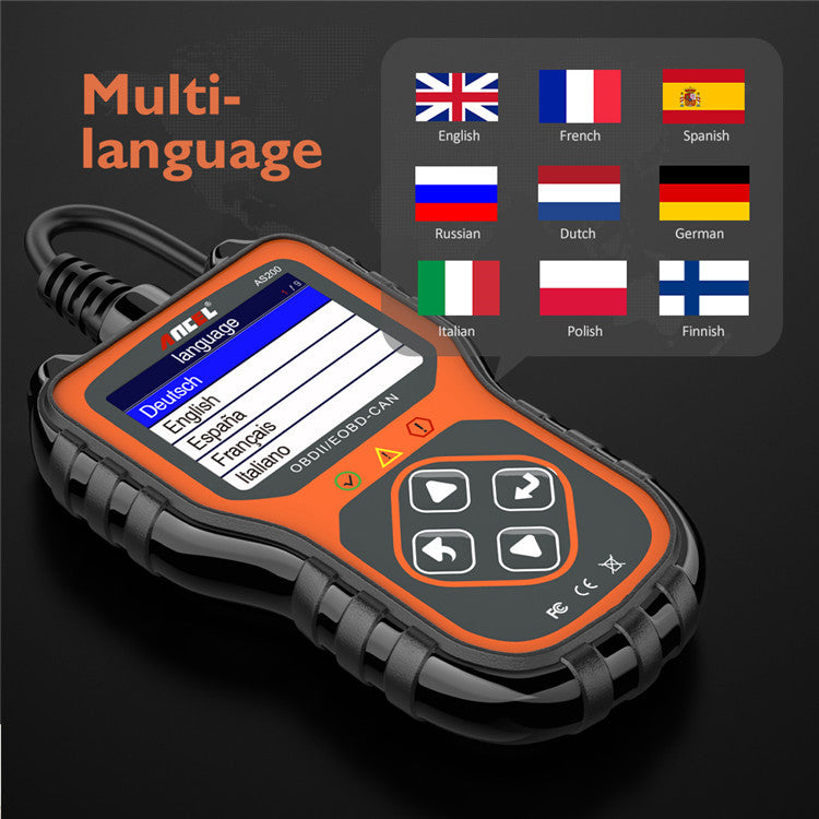 Ancel AS200 OBD2 scanner car diagnostic tool for engine testing, overseas version with multilingual display
