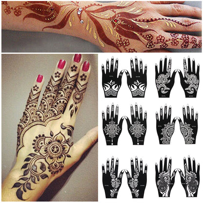 Two sheets hand tattoo decal henna stencil temporary, Type 7 designs in black