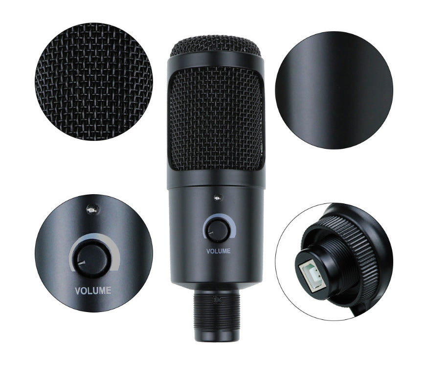 USB live condenser microphone for computer with desktop stand and adjustable arm setup