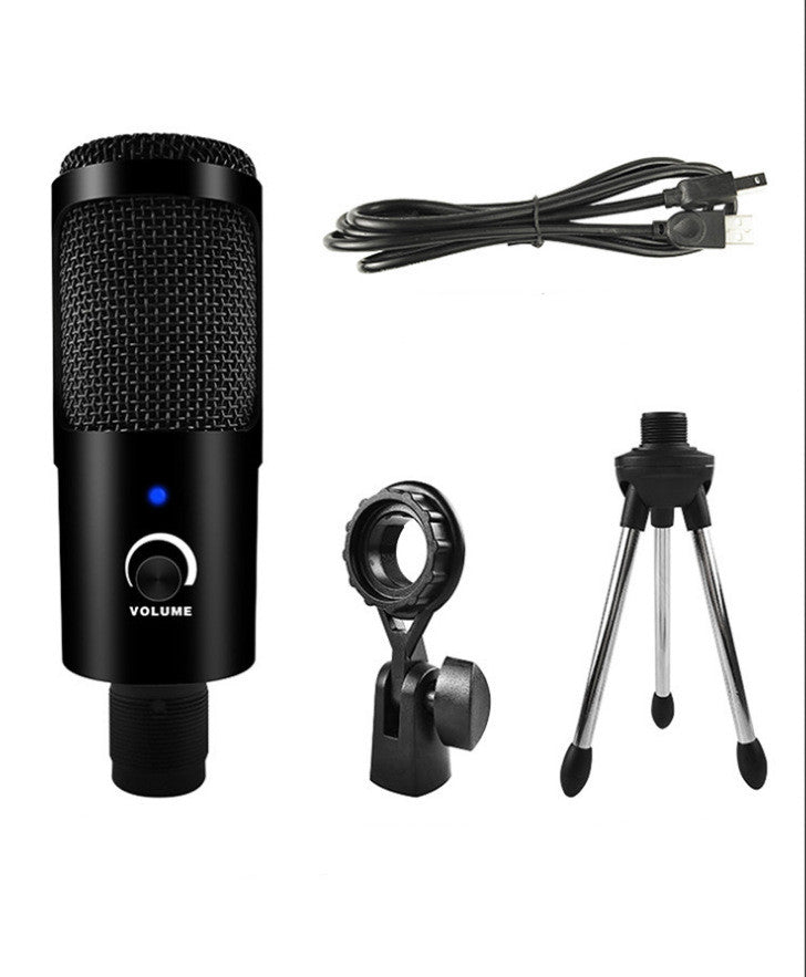 USB live condenser microphone for computer with adjustable desktop stand and black finish