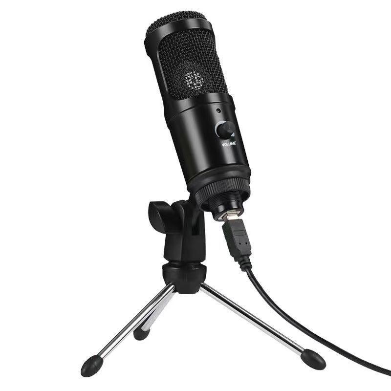 USB live condenser microphone for computer with black desktop design and adjustable stand
