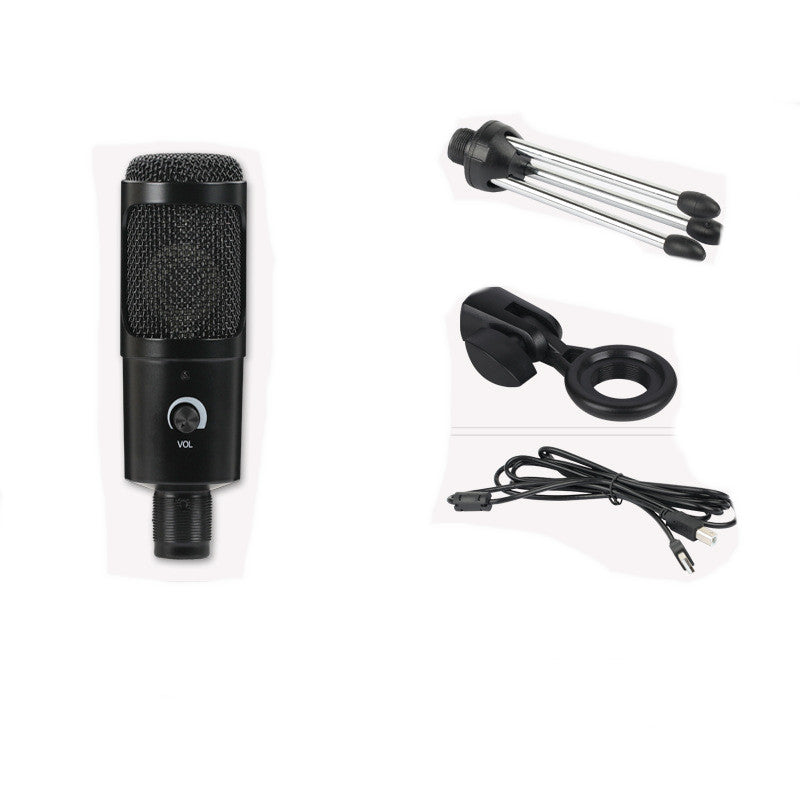Computer game voice condenser microphone for live recording setup, black desktop design