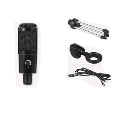 Computer game voice condenser microphone for live recording setup, black desktop design