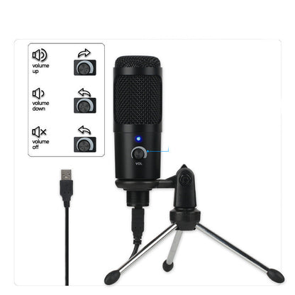 Computer game voice condenser microphone for live recording setup, black desktop design
